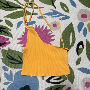 American Eagle Orange One-Shoulder Ribbed Crop Tank